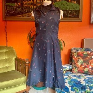 Non secular navy, rhinestoned, silk holiday dress